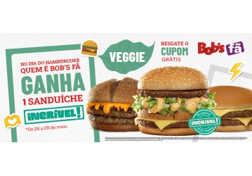 Dia Mundial do Hambúrguer: Bob's e Incrível! distribuem hambúrguer vegetariano em celebração
